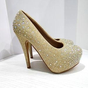 Delicacy Gold Rhinestone Platform Heels